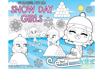 Snow Day Girls Digital Stamps - Lime and Kiwi Designs