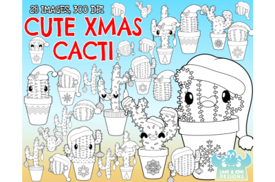 Cute Christmas Cacti Digital Stamps - Lime and Kiwi Designs