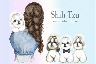 Shih Tzu clipart. Dog clipart, white dog PNG, digital print, dog