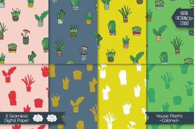 House Plants Print Digital Paper | Seamless Cactus Background Pattern