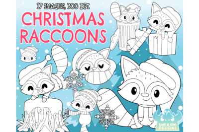 Christmas Raccoons Digital Stamps - Lime and Kiwi Designs