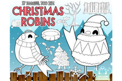Christmas Robins Digital Stamps - Lime and Kiwi Designs