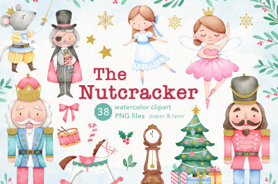 Nutcracker Ballet Christmas Watercolor Clipart, Classic Xmas Story PNG