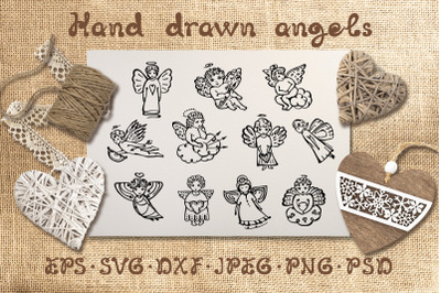 11 hand drawn angels | SVG DXF EPS PNG PSD JPEG