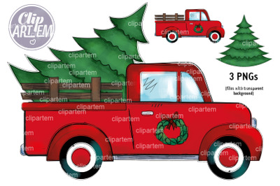 Red  Vintage Truck Sublimation, Christmas Tree images 3 PNG