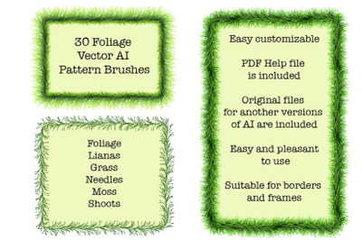 30 Green Foliage Brushes - Vector Adobe Illustrator Pattern Plant Brus