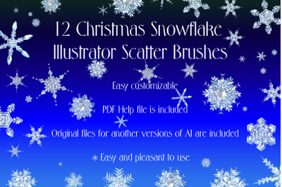 12 New Year Snowflake Brushes - Vector Adobe Illustrator Scatter Chris