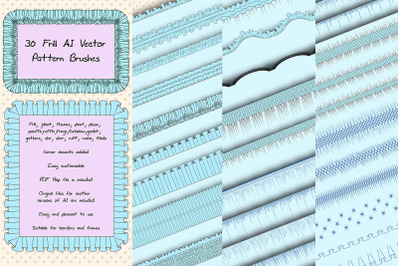 31 Sewing Vector AI Frill Pattern Brushes - Ruche and Folds Edges