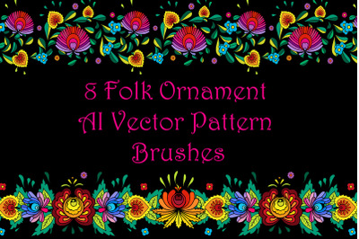 8 Folk Floral Ornament Pattern Brushes - Slavic Beautiful Painting - V