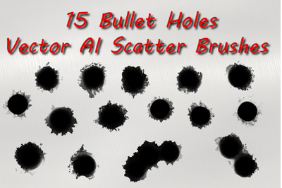 15 Bullet Holes Brushes - Vector Adobe Illustrator Scatter  Martial Br