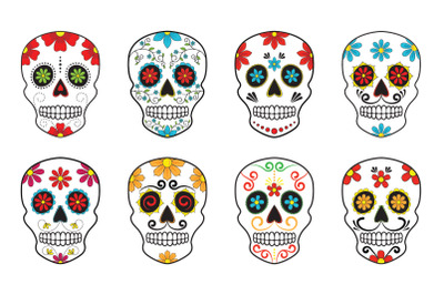 8 Vector Sugar Skulls - Dia de los Muertos