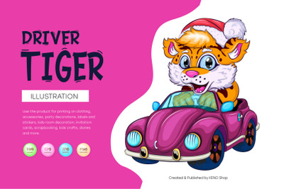 Cartoon Tiger on Car.