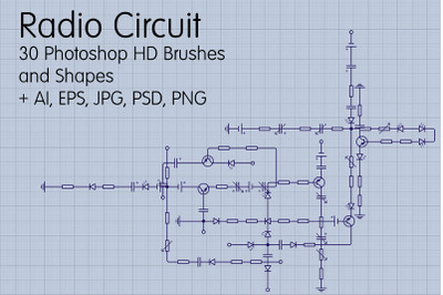 Radio Circuit - 30 Photoshop HD Brushes and Shapes + AI, EPS, JPG, PSD