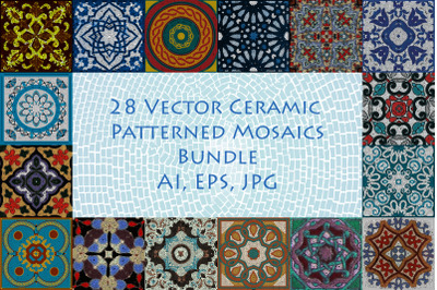 28 Vector Ceramic Patterned Mosaics Pack - Smalt Majolica essellation