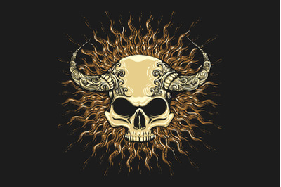 Skull with Horns Tattoo Drawn in Engraving Style