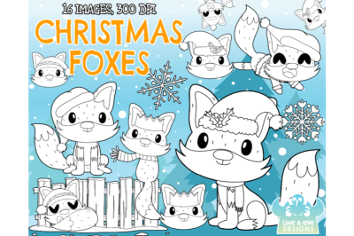 Christmas Foxes Digital Stamps - Lime and Kiwi Designs