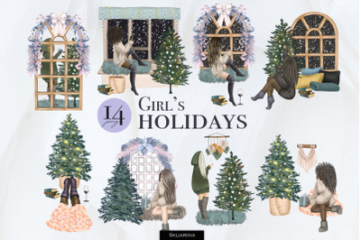 Girl&#039;s Christmas Holidays clipart