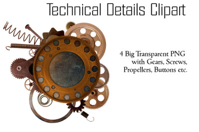 Technical Details Clipart - 4 Big Transparent PNG with Gears, Screws,