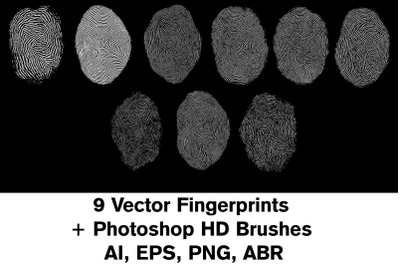 9 Vector Fingerprints + Photoshop HD Brushes - AI, EPS, PNG, ABR