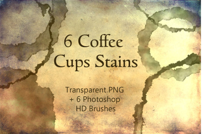 6 Round Stains from Coffee Cups - Transparent PNG + 6 Photoshop HD Bru