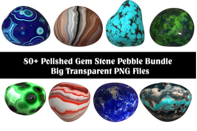 80+ Polished Gem Stone Pebble Bundle - Big Transparent PNG Files