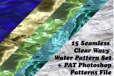 15 Seamless Clear Wavy Water Pattern Set + PAT Photoshop Patterns File