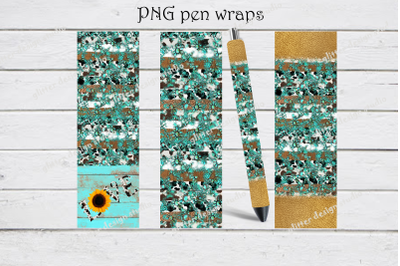 PNG Cow Hide Epoxy Pen Wrap,Tooled leather Ink Joy Pen Wrap,Turquoise
