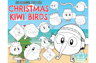 Christmas Kiwi Birds Digital Stamps - Lime and Kiwi Designs