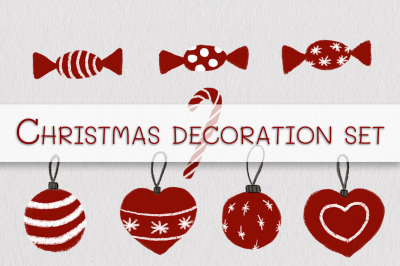 Red Christmas decoration clipart set