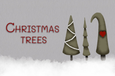 Set of 3 Christmas trees in muted tones