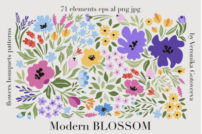 Modern BLOSSOM, abstract floral set.