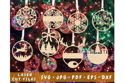 Christmas Ornament Laser Cut Files, 8 Designs
