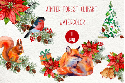 Watercolor Winter Forest Clipart