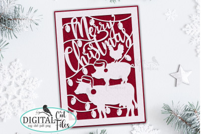 Merry Christmas Farm Animal stack card svg cut out file