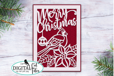 Christmas Cardinal bird card svg cut out template
