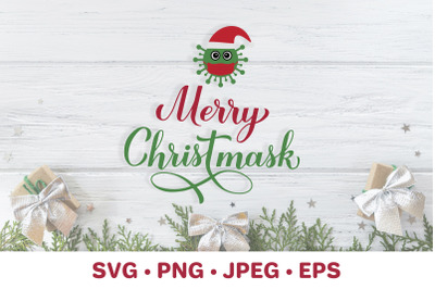 Merry Christmask SVG. Covid Pandemic Christmas. Cute virus