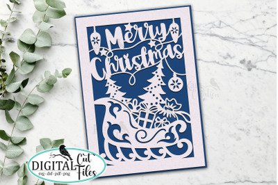 Christmas card svg Santa sleigh cut out template
