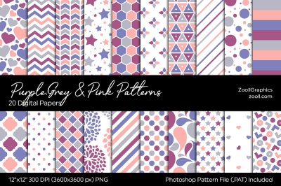 Purple, Grey And Pink Digital Papers