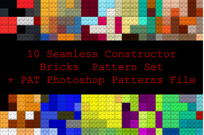 10 Seamless Constructor Bricks Pattern Set + PAT Photoshop Patterns Fi