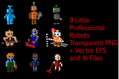 9 Little Professional Robots - Transparent PNG + Vector EPS and AI Fil