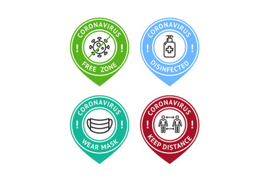 Covid Badges with Thin Line Icon Set. Vector