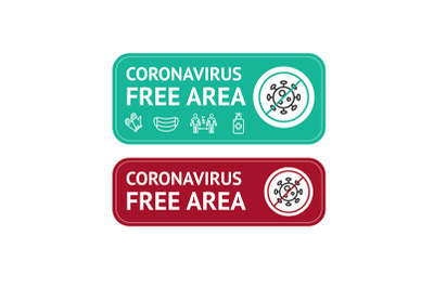 Covid Free Area Red and Green Signs Set. Vector