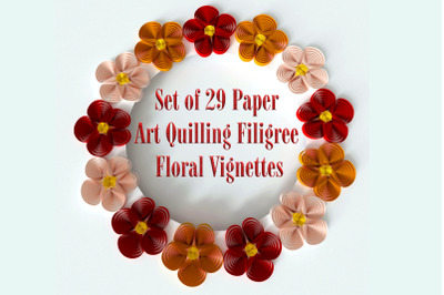 Set of 29 Paper Art Quilling Filigree Floral Vignettes