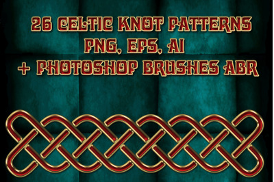 26 Celtic Knot Patterns  - PNG, EPS, AI + Photoshop Brushes ABR