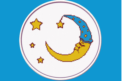 Dreaming Moon - PDF Downloadable Printable Cross Stitch Pattern