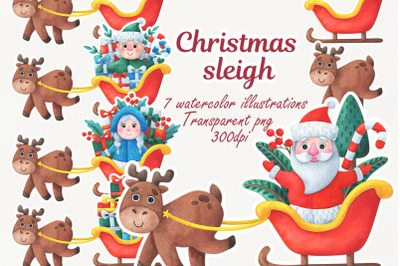santa claus sleigh, Christmas clipart