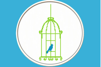 Bird in Cage - PDF Downloadable Printable Cross Stitch Pattern