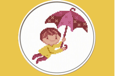 Boy with Umbrella - PDF Downloadable Printable Cross Stitch Pattern