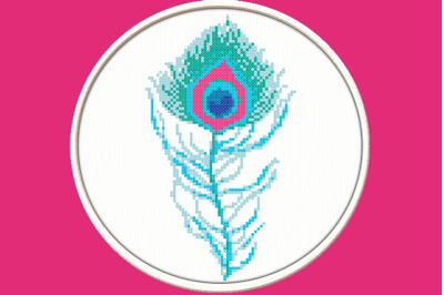 Blue Peacock&amp;&23;039;s Feather - PDF Downloadable Printable Cross Stitch Patte