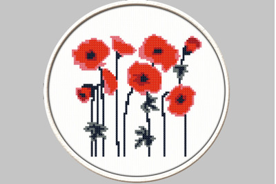 Red Poppies - PDF Downloadable Printable Cross Stitch Pattern